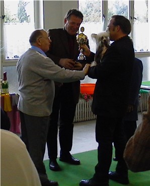 Hr. Hellmund, Hr. Stolzenberg und Hr. Besser mit Sweety - Bester Hund der Ausstellung